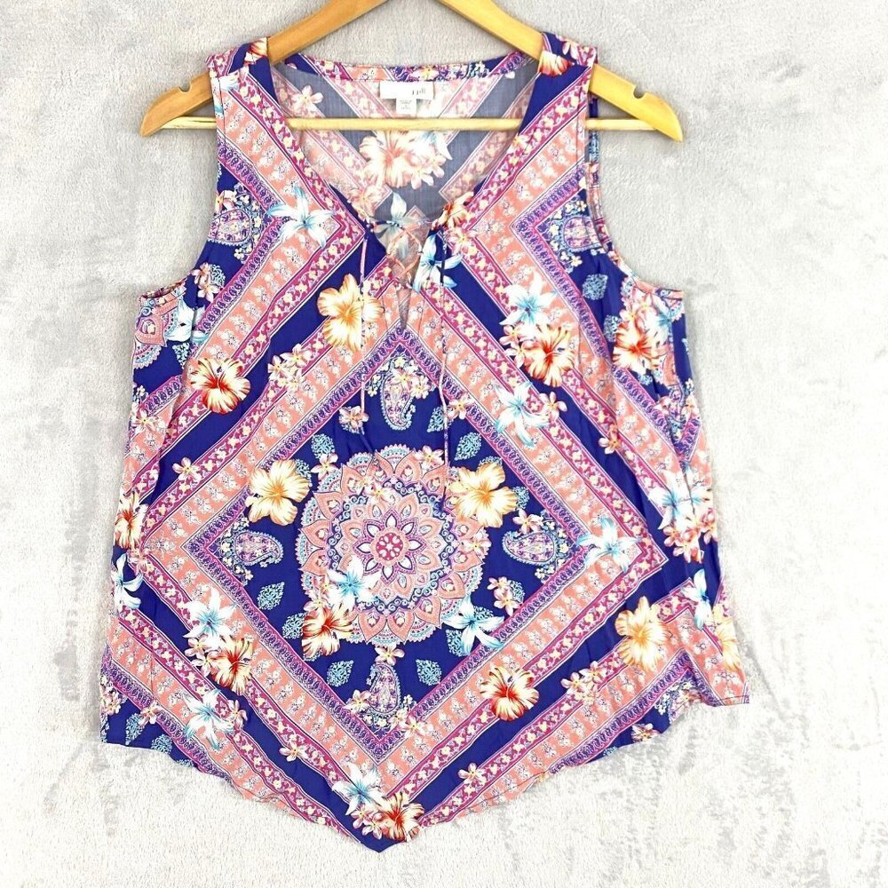 J. Jill Multicolor Floral Print Sleeveless Shirt Top Blouse Size Small Petite PS - Picture 1 of 13